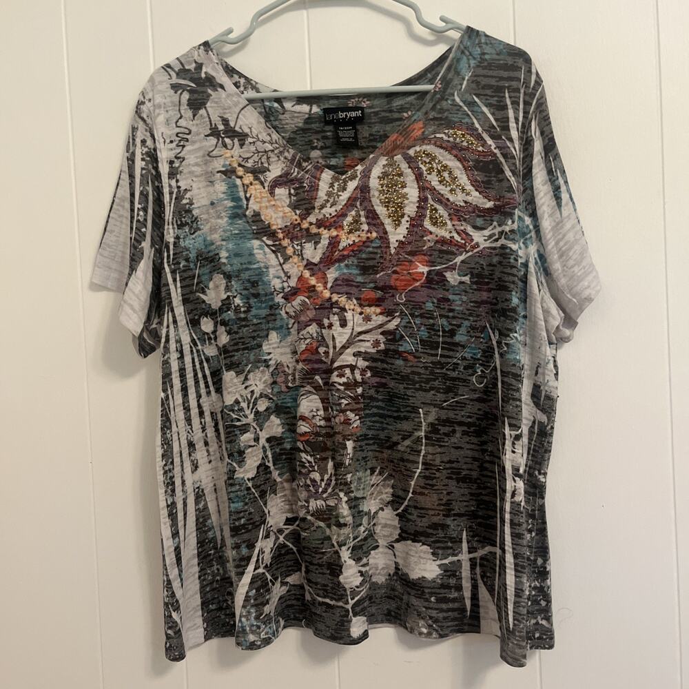 Lane Bryant T-Shirt Women's 18/20 Floral Embellished Short Sleeve Tee